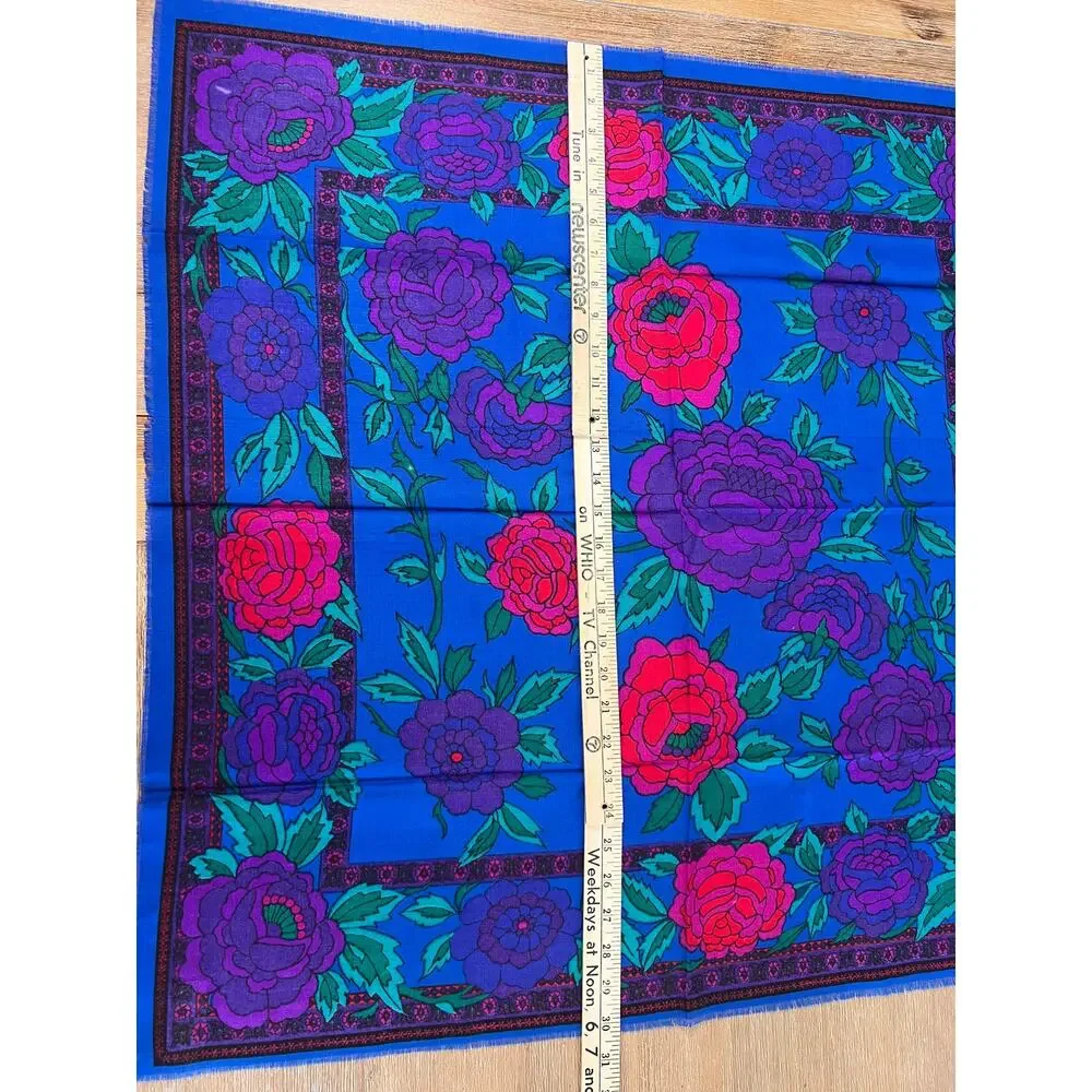 Vintage Challis by Berkshire Floral Scarf Blue Purple Pink made in Japan 31”